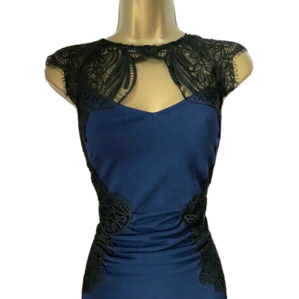 Lipsy Bodycon Pencil Dress 10 Navy Lace Crochet Party Evening Wedding Occasion